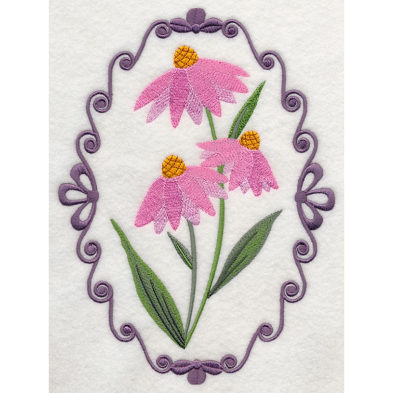 Coneflower Cameo|9.3″ x 6.92″ / 236.22mm x 175.77mm|7.84″ x 5.82″ / 199.14mm x 147.83mm|6.54″ x 4.86″ / 166.12mm x 123.44mm|3.86″ x 2.87″ / 98.04mm x 72.9mm|All Sizes