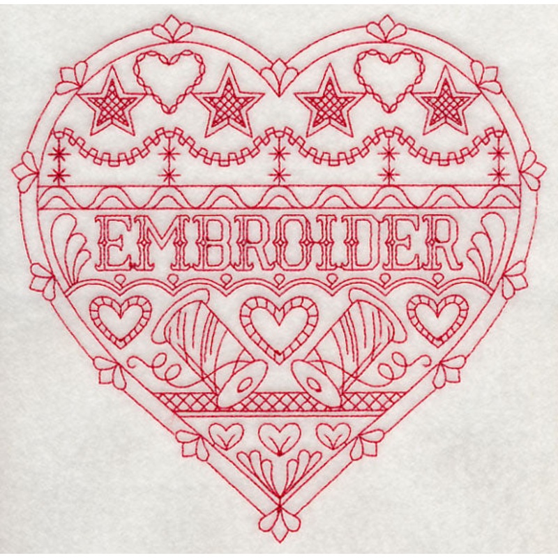 Embroider Heart (Redwork)|7.66″ x 7.8″ / 194.62mm x 198.12mm|6.9″ x 7.02″ / 175.25mm x 178.4mm|5.85″ x 5.95″ / 148.58mm x 151.25mm|4.85″ x 4.94″ / 123.18mm x 125.39mm|All Sizes