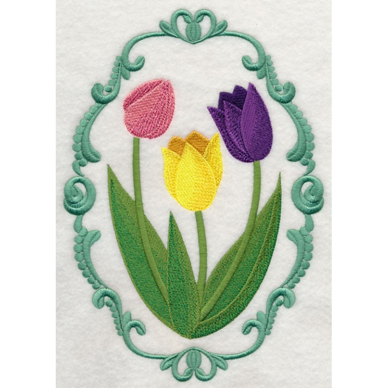 Flower Cameo – Tulips|9.75″ x 6.91″ / 247.53mm x 175.56mm|7.81″ x 5.54″ / 198.45mm x 140.76mm|6.78″ x 4.81″ / 172.12mm x 122.11mm|3.86″ x 2.74″ / 98.1mm x 69.61mm|All Sizes