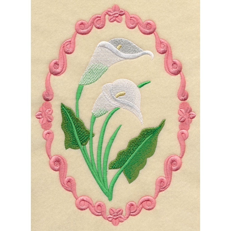 Flower Cameo – Calla Lilies|9.43″ x 6.9″ / 239.44mm x 175.37mm|7.8″ x 5.72″ / 198.22mm x 145.18mm|6.62″ x 4.84″ / 168.05mm x 123.06mm|3.85″ x 2.82″ / 97.89mm x 71.71mm|All Sizes
