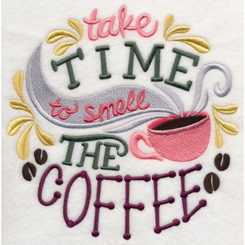 Take Time to Smell the Coffee|7.8″ x 7.75″ / 198.19mm x 196.78mm|6.95″ x 6.9″ / 176.61mm x 175.36mm|5.9″ x 5.85″ / 149.78mm x 148.67mm|4.89″ x 4.85″ / 124.25mm x 123.27mm|3.87″ x 3.83″ / 98.23mm x 97.33mm|All Sizes