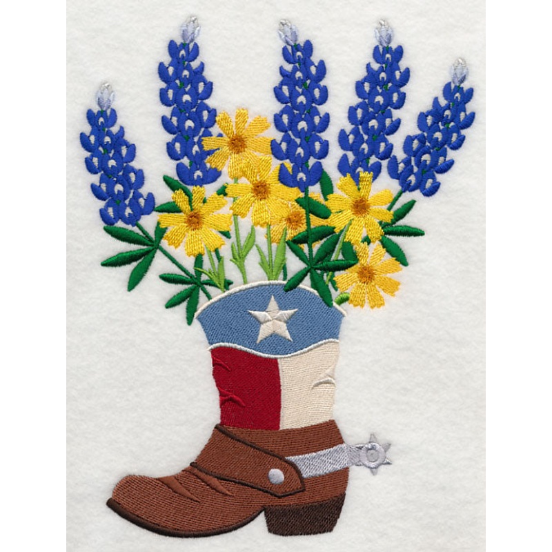 Texas Blooms in Cowboy Boot|8.96″ x 6.9″ / 227.58mm x 175.37mm|7.66″ x 5.89″ / 194.5mm x 149.7mm|6.34″ x 4.88″ / 161.1mm x 123.99mm|3.88″ x 2.98″ / 98.46mm x 75.8mm|All Sizes