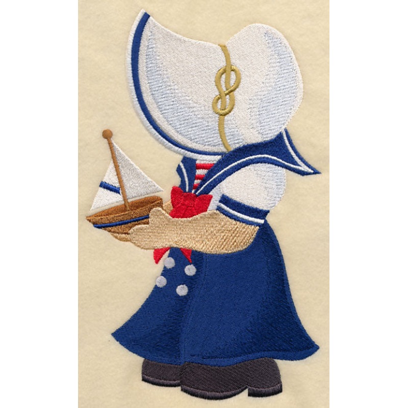 Sunbonnet Sue the Sailor|8.88″ x 5.37″ / 225.54mm x 136.47mm|6.85″ x 4.14″ / 173.97mm x 105.12mm|3.75″ x 2.27″ / 95.27mm x 57.71mm|All Sizes