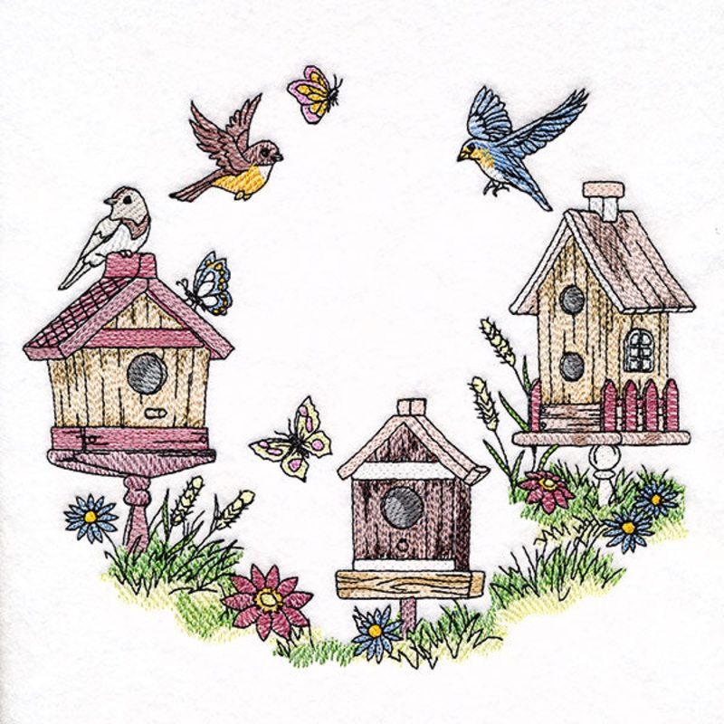 Birdhouse Block Party Wreath|6.88″ x 7.73″ / 174.81mm x 196.3mm|5.8″ x 6.52″ / 147.37mm x 165.48mm|4.85″ x 5.45″ / 123.07mm x 138.38mm|All Sizes