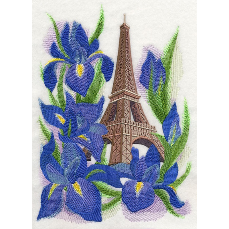 Eiffel Tower and Irises in Watercolor