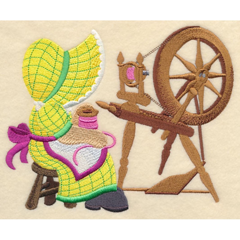 Sunbonnet Sue at the Spinning Wheel