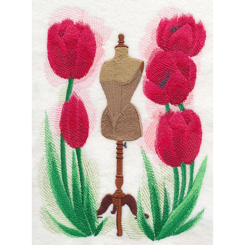 Dress Form with Tulips in Watercolor