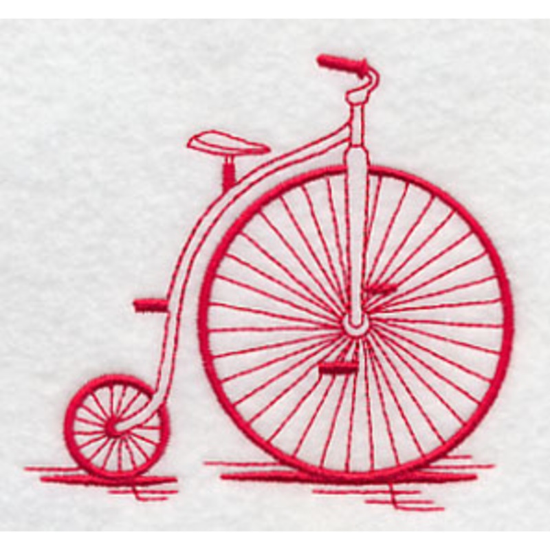 Antique Bicycle 1 (Redwork)|3.47″ x 3.74″ / 88.02mm x 95.09mm|2.09″ x 2.26″ / 53.2mm x 57.5mm|All Sizes