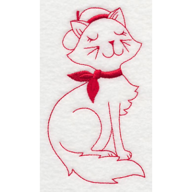 French Feline 2 (Redwork)|5.02″ x 2.81″ / 127.45mm x 71.36mm|3.04″ x 1.72″ / 77.16mm x 43.65mm|All Sizes