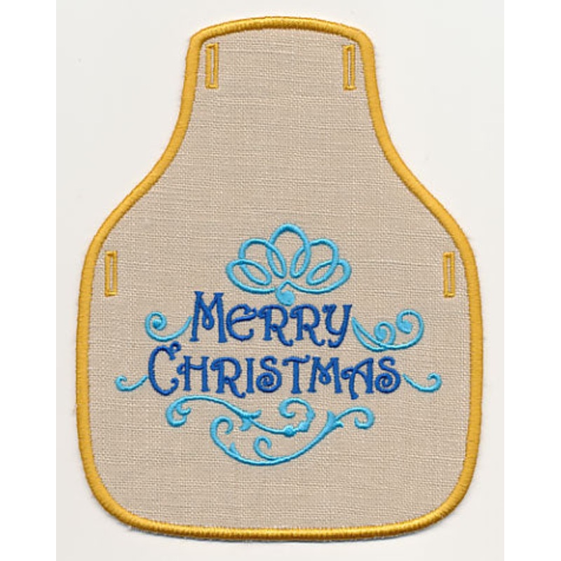Fa La La Filigree Merry Christmas Bottle Apron (In-the-Hoop)
