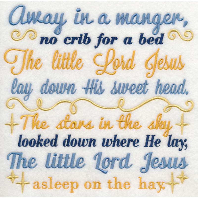 Away in a Manger Carol Square|7.68″ x 7.81″ / 195.15mm x 198.44mm|6.9″ x 7.02″ / 175.25mm x 178.25mm|5.85″ x 5.95″ / 148.58mm x 151.17mm|4.85″ x 4.94″ / 123.18mm x 125.39mm|All Sizes