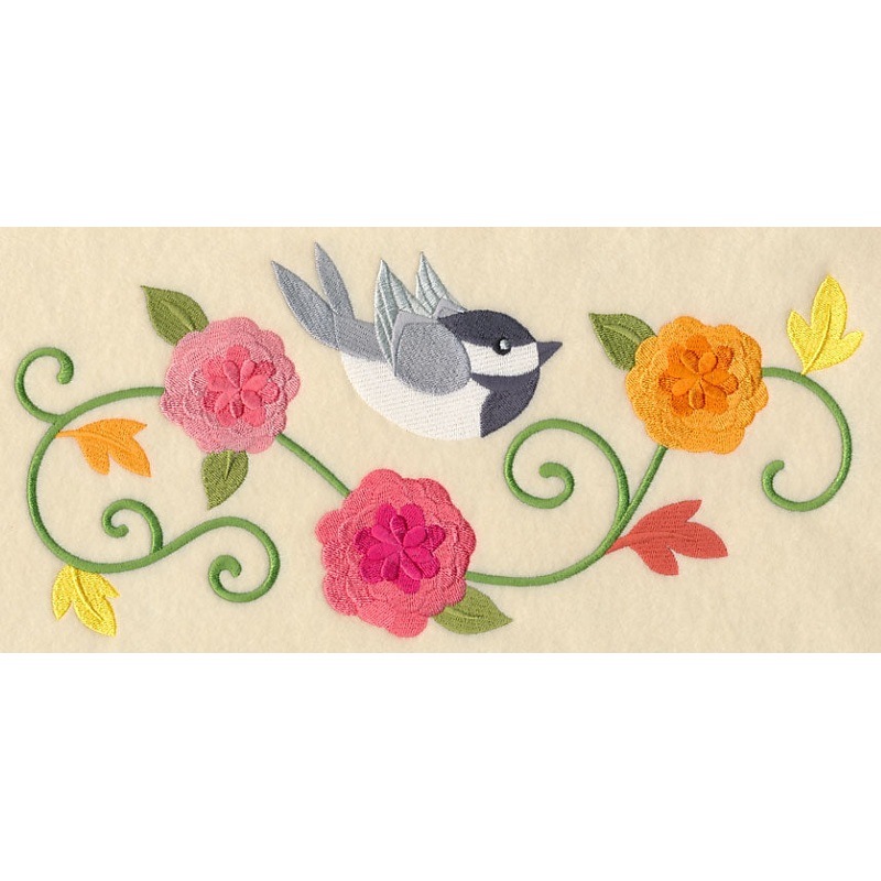 Chickadee and Chrysanthemums Border