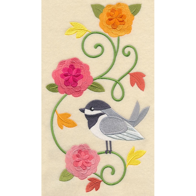 Chickadee and Chrysanthemums Spray
