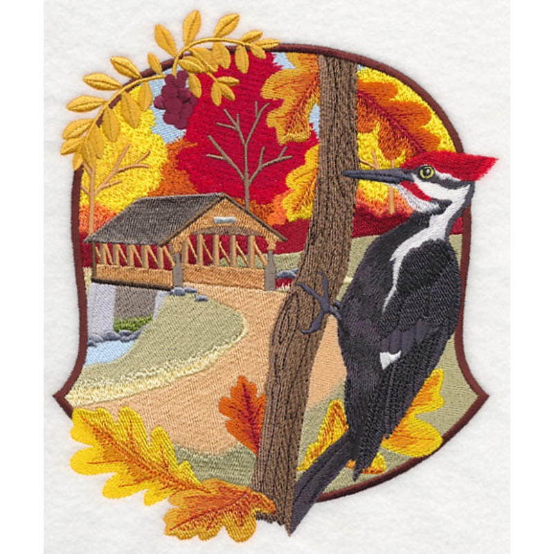 Country Autumn – Woodpecker and Covered Bridge