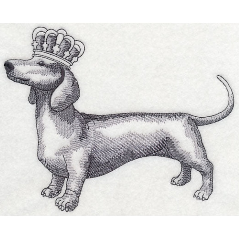 Dachshund in Crown|5.61″ x 7.1″ / 142.41mm x 180.43mm|4.63″ x 5.88″ / 117.72mm x 149.26mm|3.03″ x 3.85″ / 76.92mm x 97.77mm|All Sizes