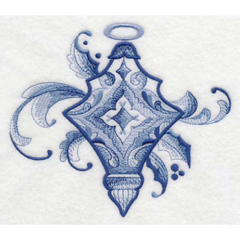 Delft Blue Holly and Swirls Ornament