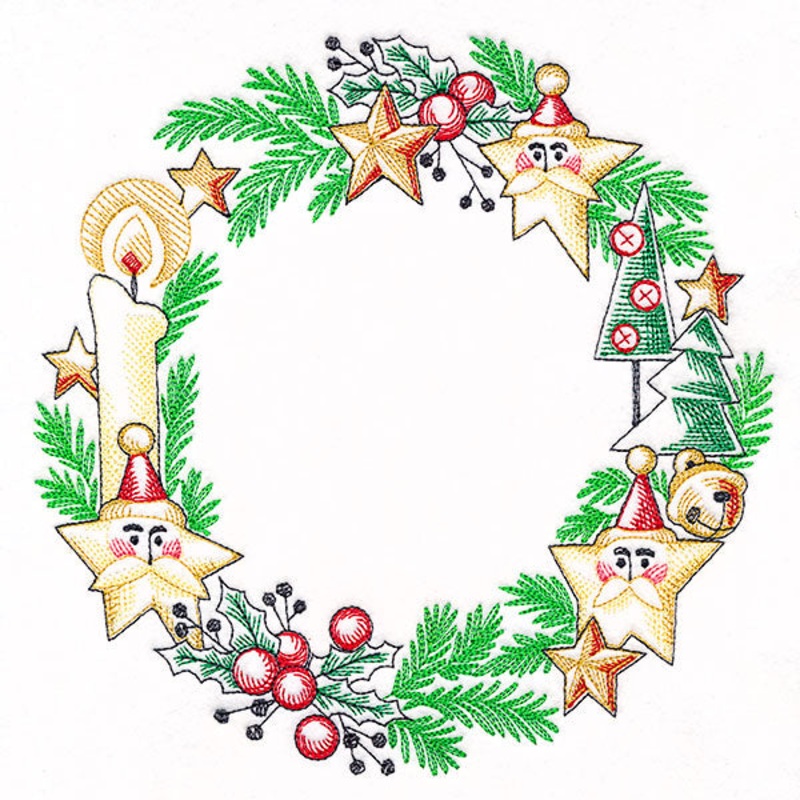 Candlelit Santa Star Wreath|7.53″ x 7.6″ / 191.3mm x 192.99mm|6.62″ x 6.67″ / 168.03mm x 169.52mm|5.65″ x 5.7″ / 143.49mm x 144.77mm|4.68″ x 4.73″ / 118.97mm x 120.02mm|All Sizes