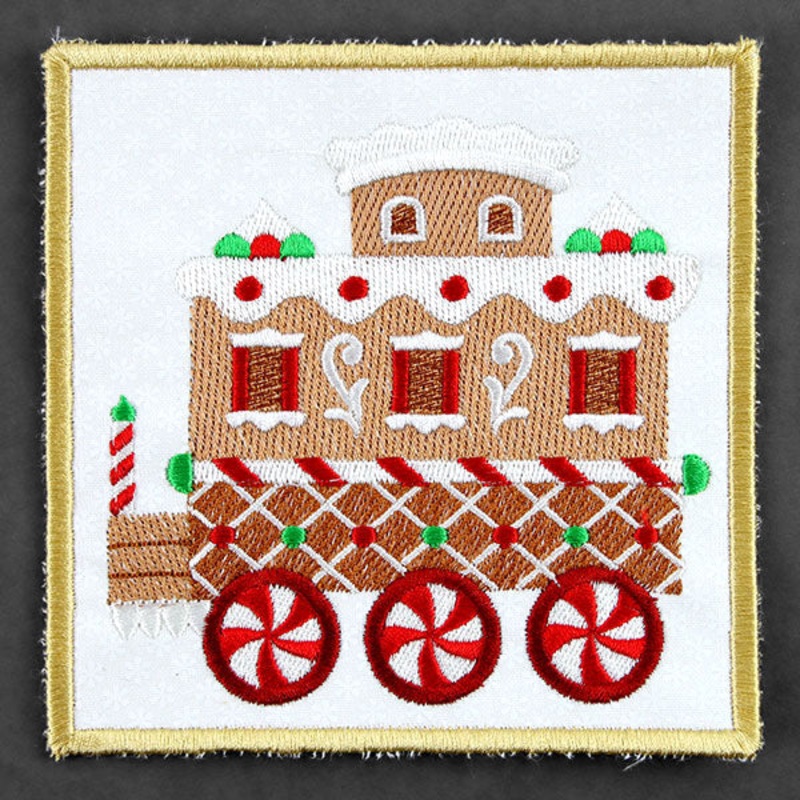 Christmas Gingerbread Train Coaster – Caboose (In-the-Hoop)