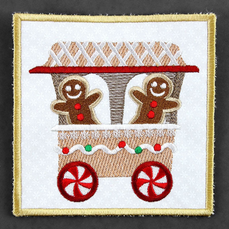 Christmas Gingerbread Train Coaster – Car 1 (In-the-Hoop)
