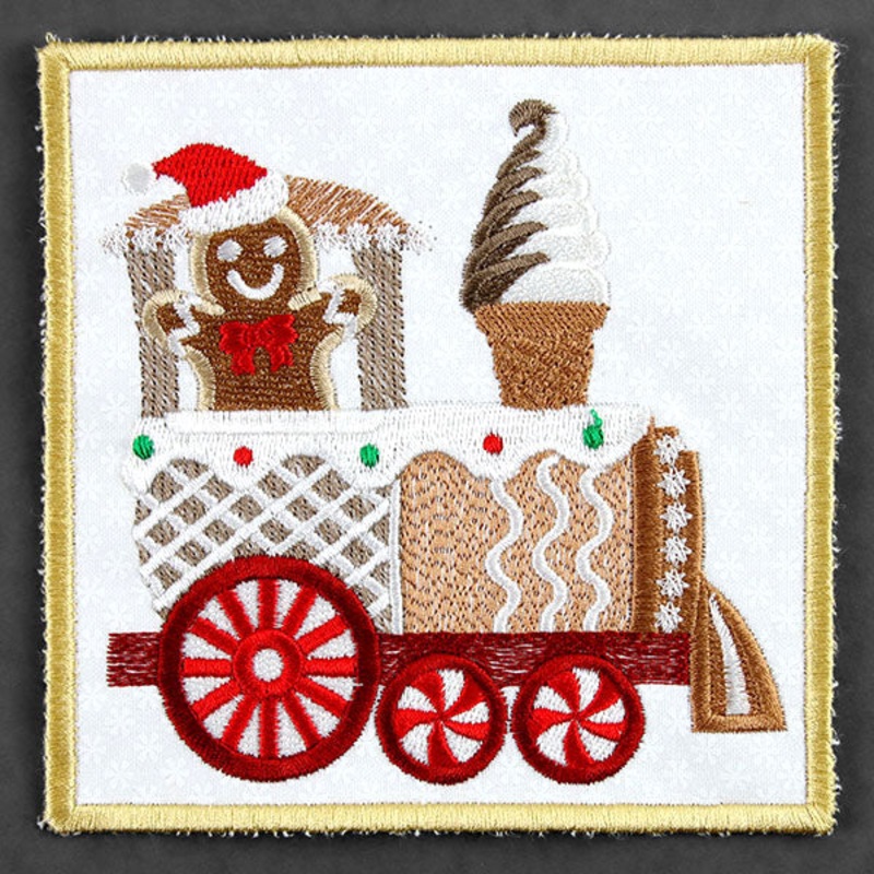Christmas Gingerbread Train Coaster – Engine (In-the-Hoop)