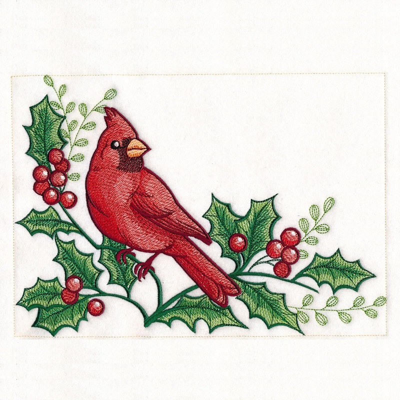 Cardinals & Holly Placemat Corner – Bottom Left