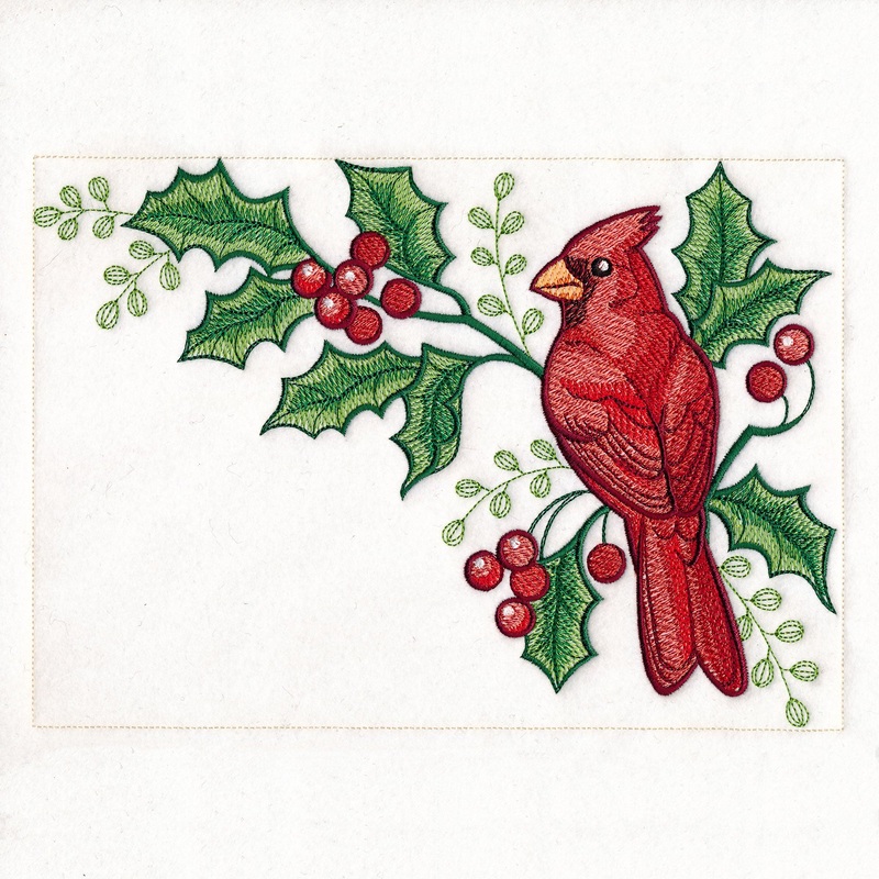 Cardinals & Holly Placemat Corner – Top Right