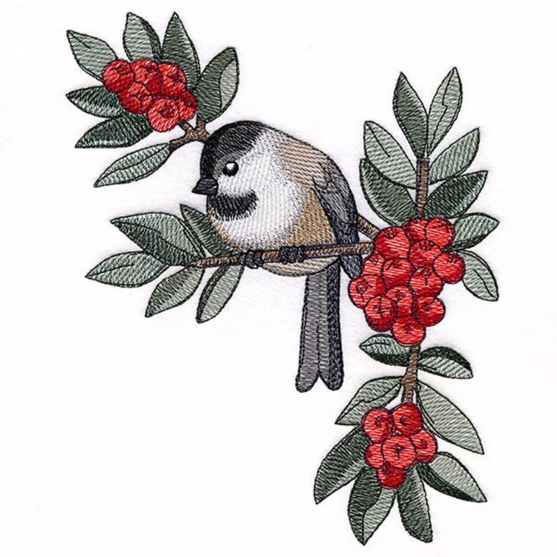 Chickadee with Winter Berries Corner (Right)