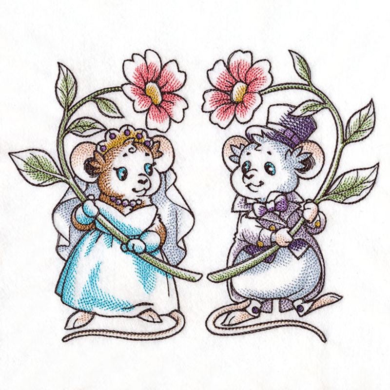 Wedding Mice with Flowers|6.85″ x 8.66″ / 173.99mm x 219.89mm|5.85″ x 7.39″ / 148.59mm x 187.79mm|4.85″ x 6.13″ / 123.19mm x 155.69mm|All Sizes