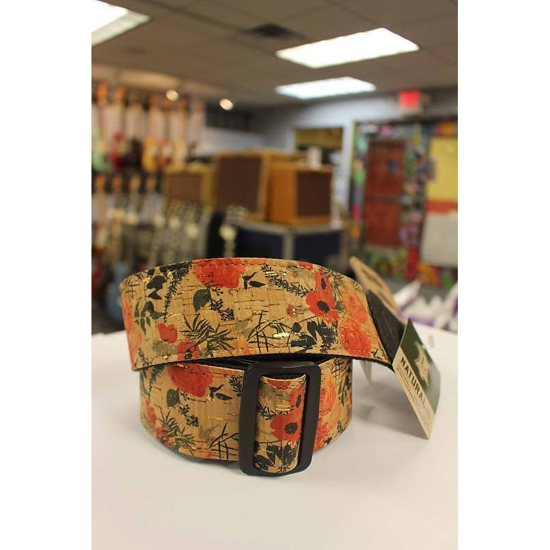 Levy’s Wildflower Red, Cream Black Cork Vegan Guitar Strap w/ Black Cork ends MX8-001 *Free Shipping in USA*