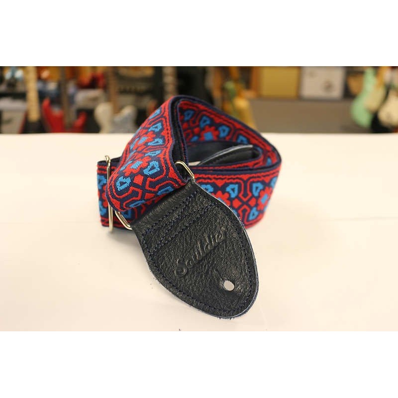 Souldier Guitar Strap Fillmore TQ RD on NV Back with Blue Leather Ends*Free Shipping in the USA*