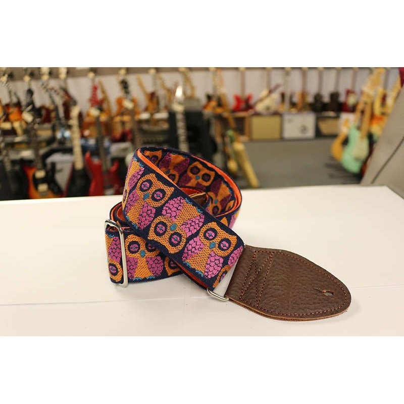 Souldier Guitar Strap Owls Orange with Brown Leather Ends *Free Shipping in the USA*
