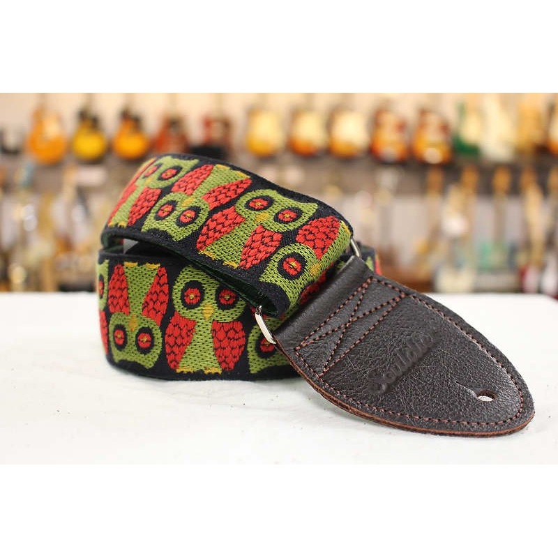 Souldier Owls Olive Guitar Strap with Dark Brown Leather Ends *Free Shipping in the USA*