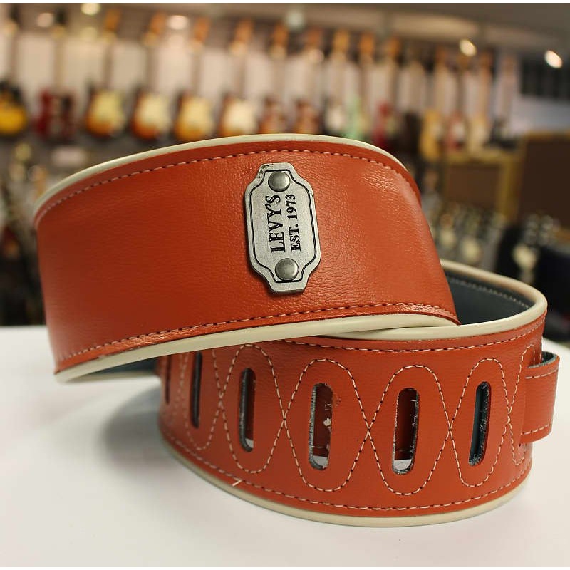 Levy’s M26VCP-ORG Reversible Orange/Blue Vinyl Guitar Strap w/ white piping *Free Shipping in the USA*