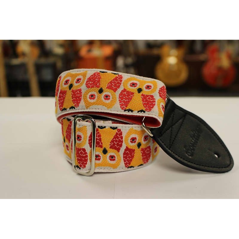 Souldier Guitar Strap Owls Red w/ black leather ends *Free Shipping in the USA*