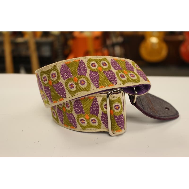 Souldier Owls Purple guitar strap w/ purple leather ends *Free Shipping in the USA