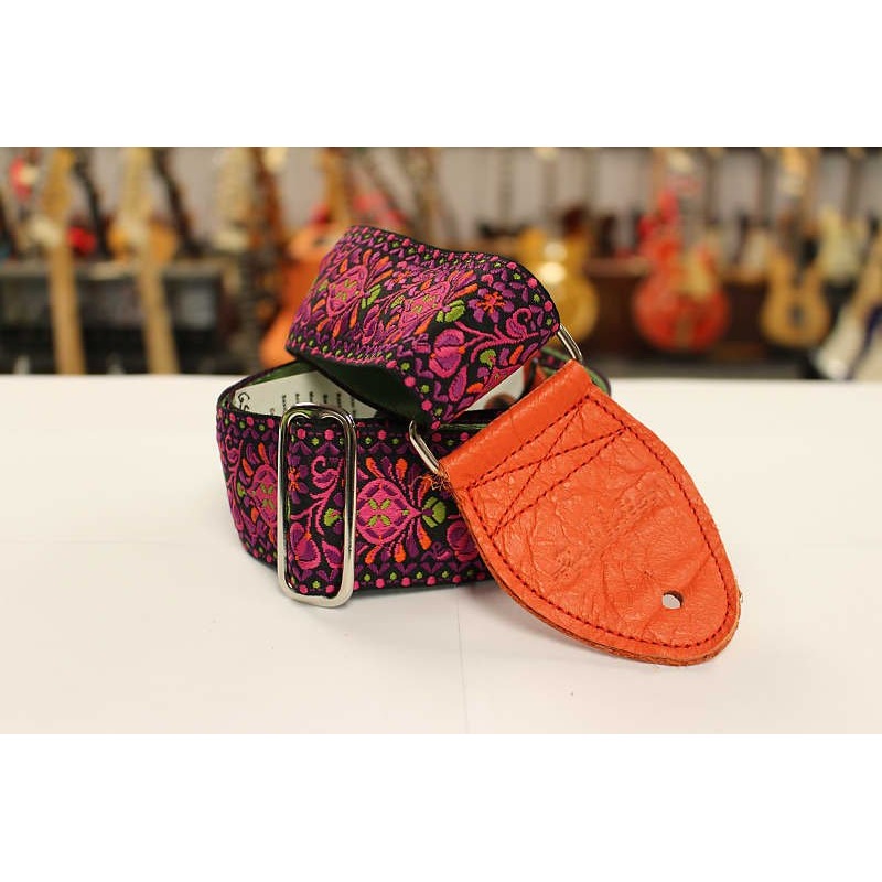 Souldier Strap Hendrix Magenta with Orange Leather Ends 2 Guitar Strap *Free Shipping in the USA*