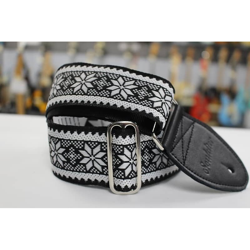 Souldier Strap Poinsettia Black on White  w/ Black Leather Ends *Free Shipping in the USA*