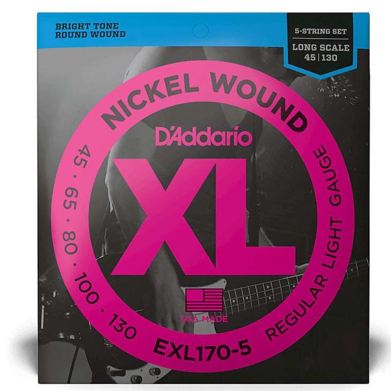 D’Addario EXL170-5 Nickel Wound Long Scale Bass Guitar Strings, Light Gauge