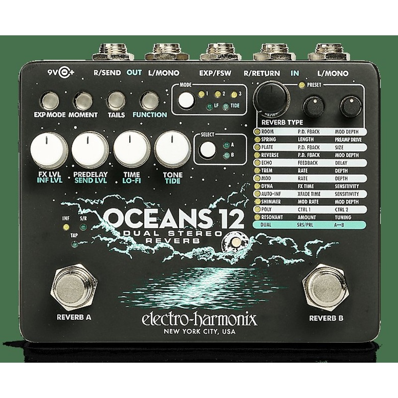 Electro-Harmonix Oceans 12 Dual Stereo Reverb Guitar Effects Pedal *Free Shipping in the USA*