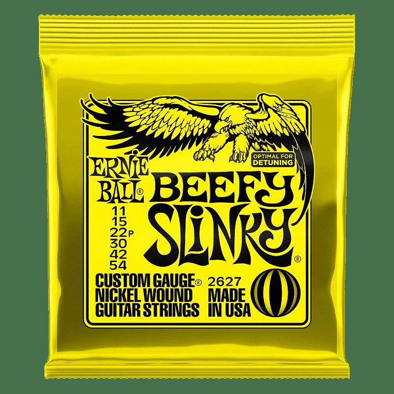 Ernie Ball 2627 Beefy Slinky Nickel Wound Drop Tuning Electric Guitar Strings, .011 – .054