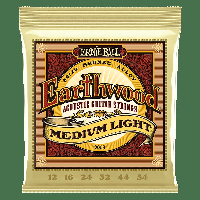 Ernie Ball Earthwood Medium-Light 80/20 Bronze Acoustic Guitar Strings, (.012 – .054) PO2003