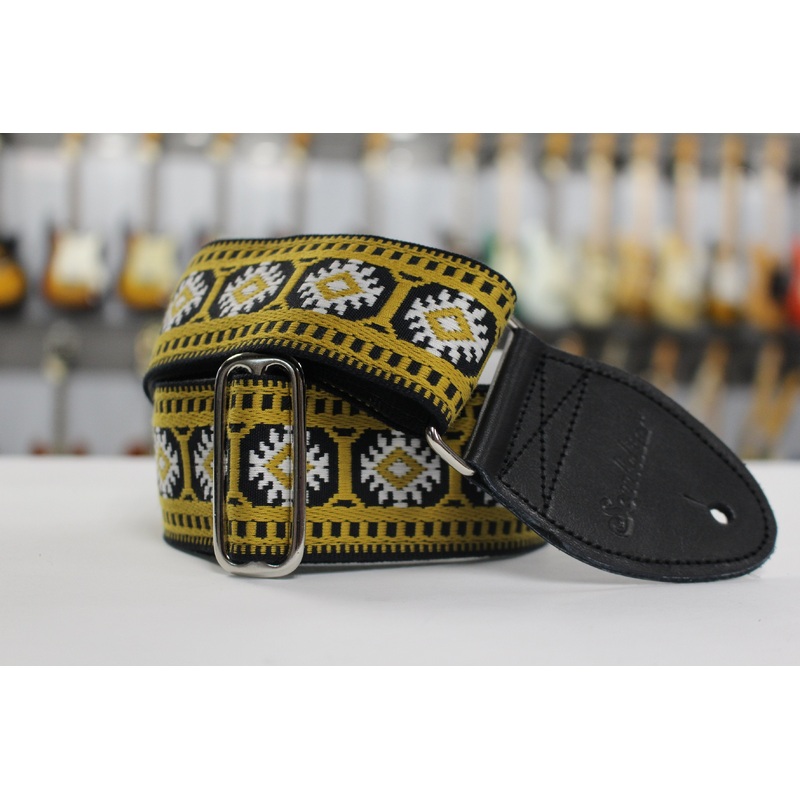 Souldier Pillar Old Gold Guitar Strap with Black Leather Ends *Free Shipping in the USA*