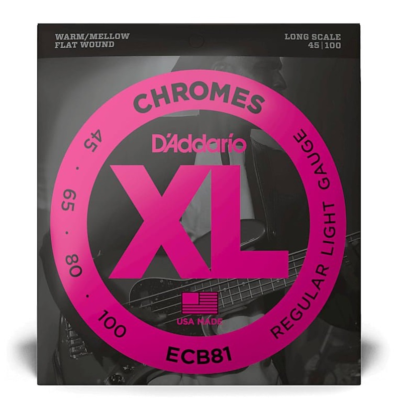 D’Addario Chromes Flat Wound Bass Strings Long Scale 45-100 ECB81