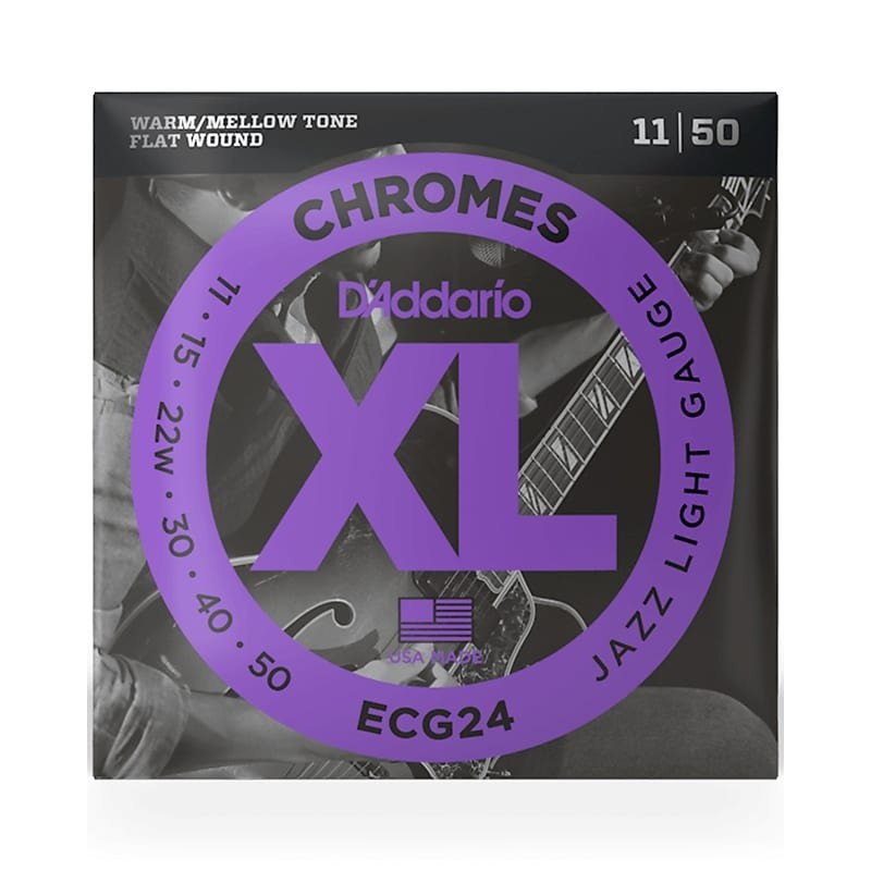 D’Addario ECG24 XL Chromes Flatwound Electric Guitar Strings, Jazz Light Gauge Standard