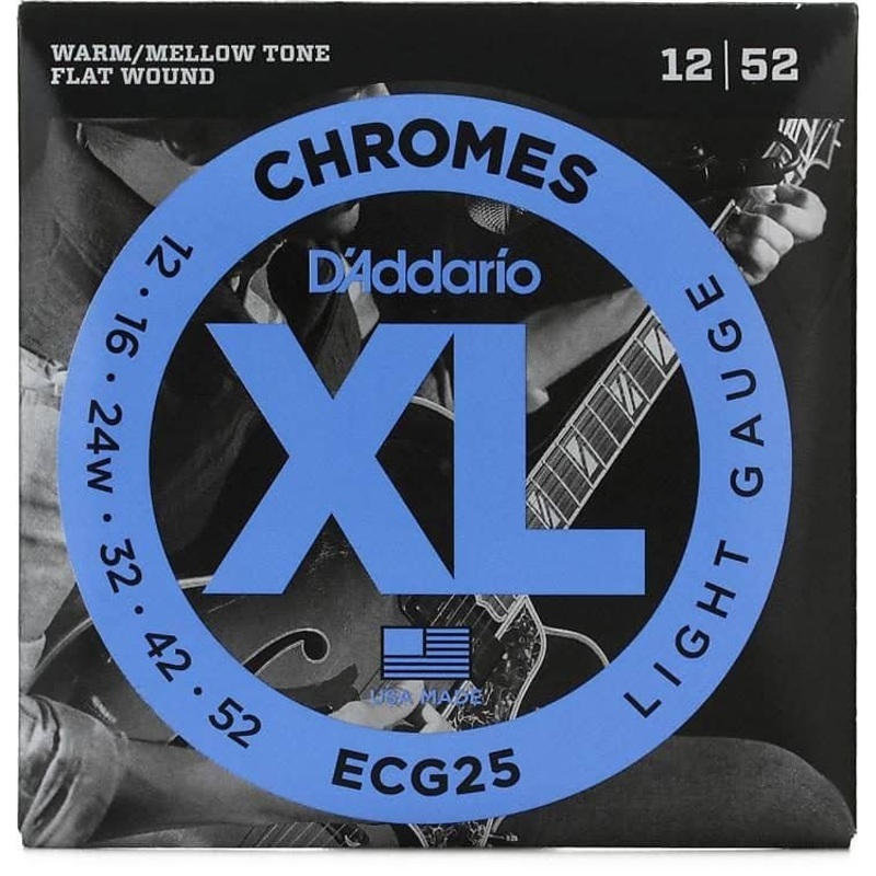 D’Addario ECG25 XL Chromes Flatwound Electric Guitar Strings, Light Gauge Standard