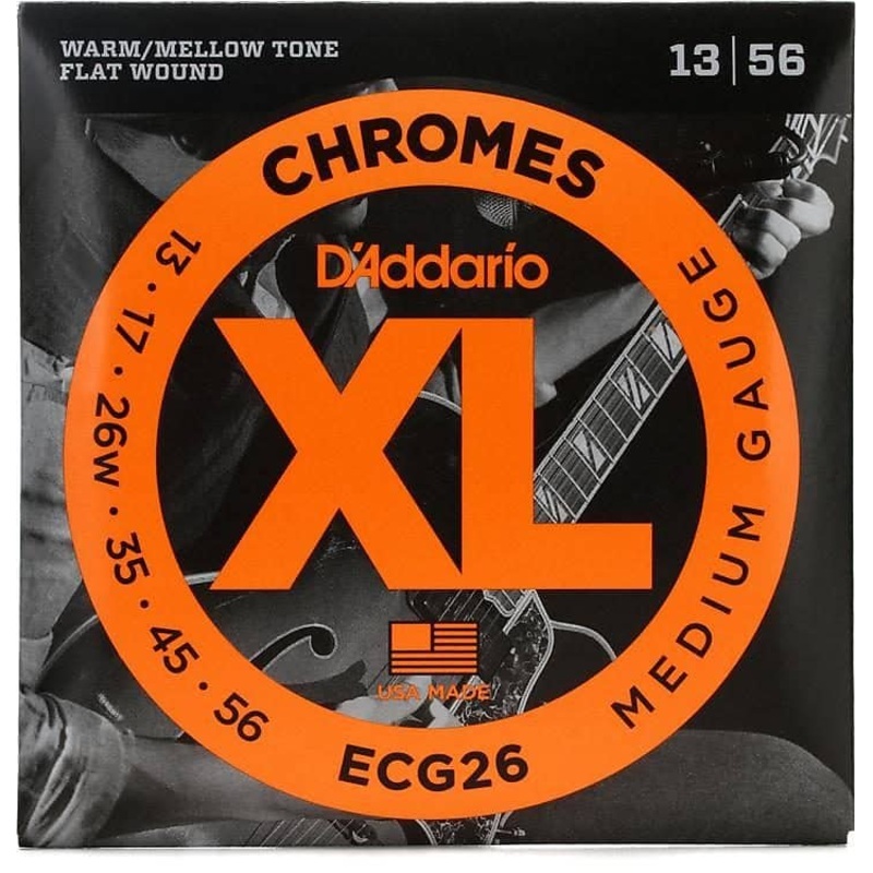 D’Addario ECG26 XL Chromes Flatwound Electric Guitar Strings, Medium Gauge Standard