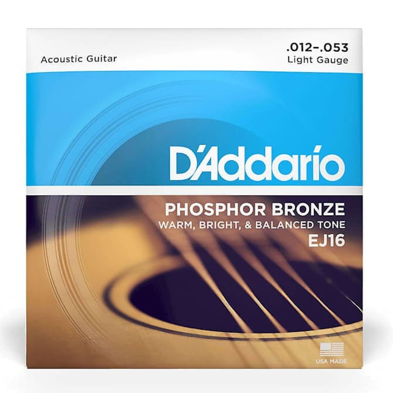 D’Addario EJ16 Phosphor Bronze Light Acoustic Guitar Strings, .012 – .053