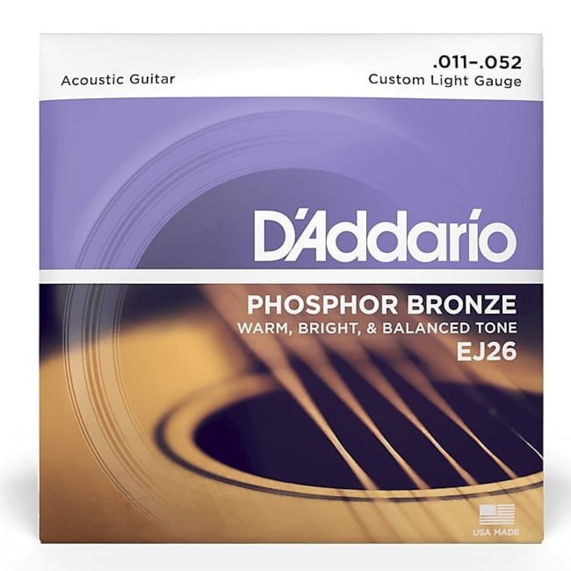 D’Addario EJ26 Phosphor Bronze Acoustic Guitar Strings, Custom Light Gauge (11-52)