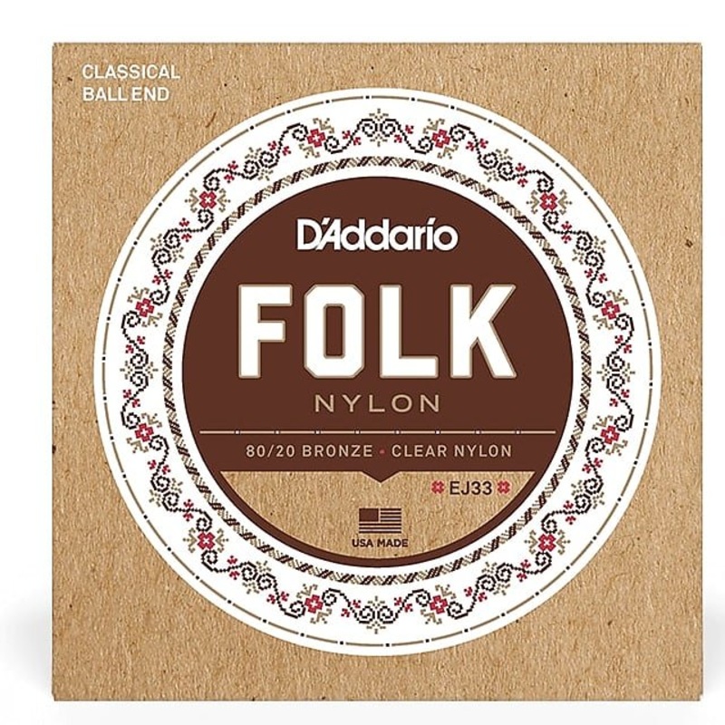 D’Addario EJ33 Folk Nylon Guitar Strings Ball End 80/20 Bronze/Clear Nylon Standard