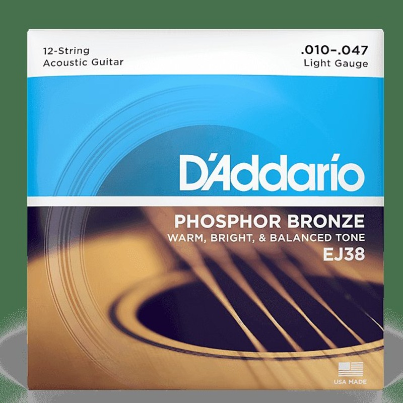 D’Addario EJ38 12-String Phosphor Bronze Light Acoustic Guitar Strings